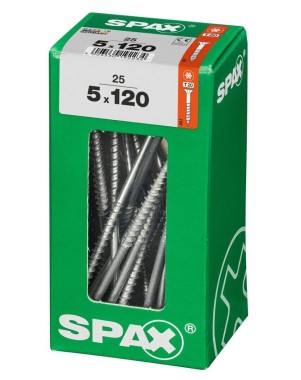 SPAX Universalschraube, 5 x 120 mm, 25 Stück, Teilgewinde, Senkkopf, T-STAR plus T20, 4CUT, WIROX, 4191010501207